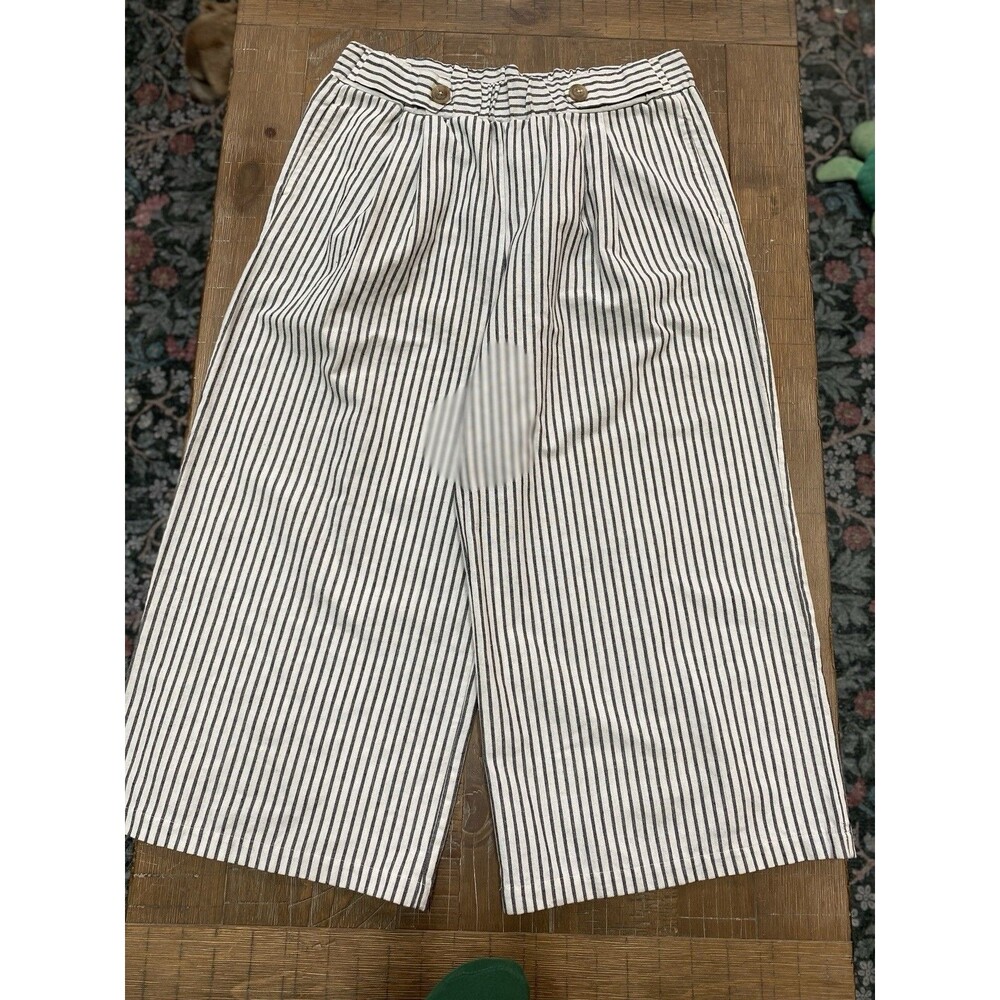 Robert Louis Womens XL Striped Linen Blend Wide Leg Crop Pants